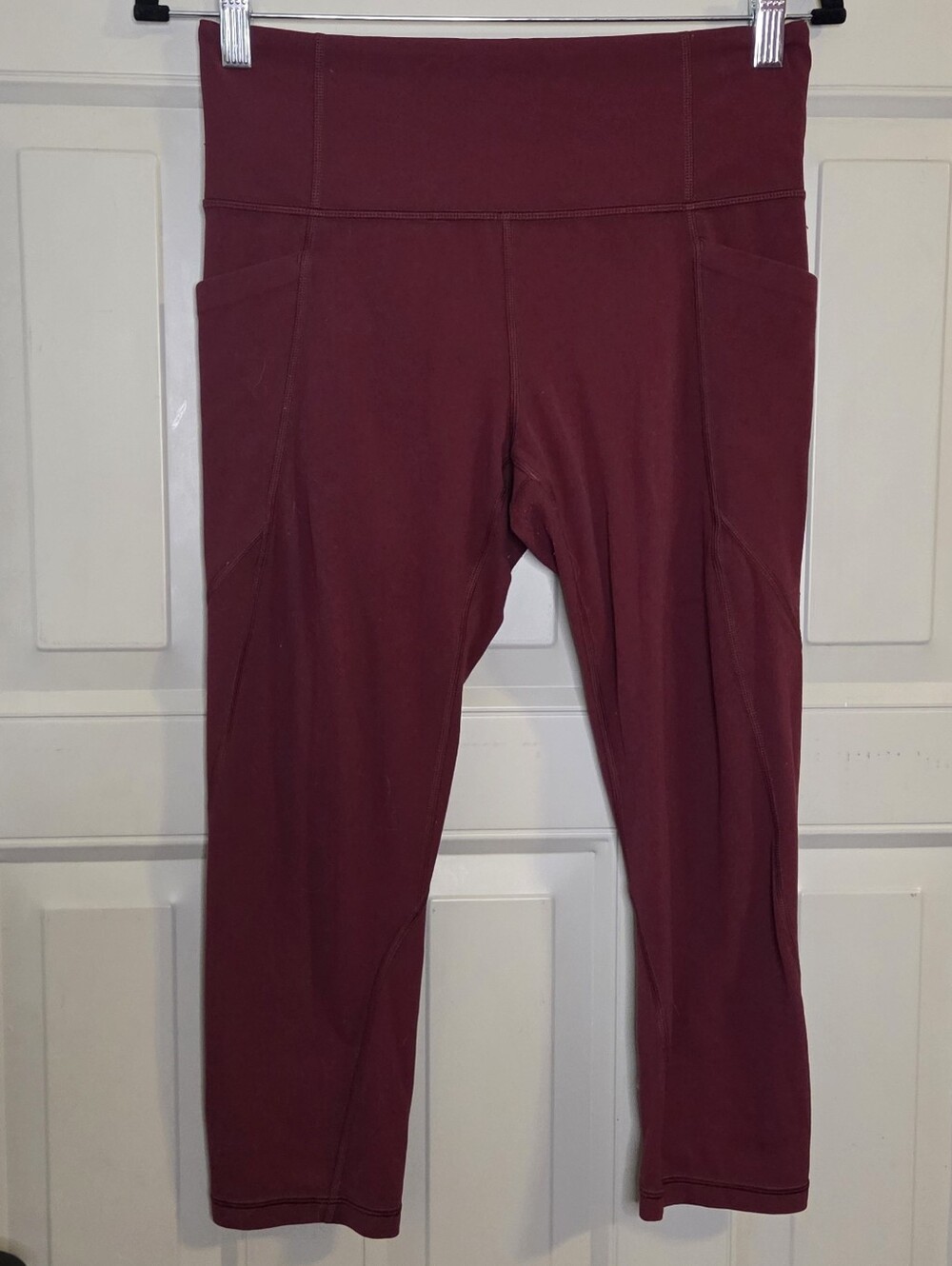 Athleta Burgundy High-Rise Crop Leggings with Side Pockets